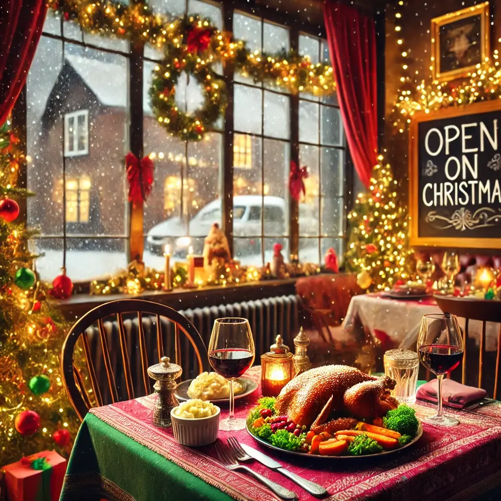 Beautifully decorated restaurant open on Christmas Day and Eve